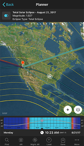 Planner Panel 9 showing the Total Solar Eclipse of August 21, 2017 with its path drawn across North America